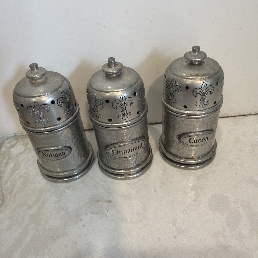 pewter cinnamon nutmeg cocoa shaker set